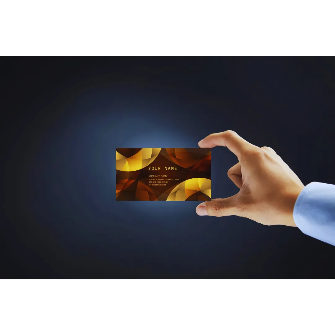 Close-up of uniquely designed business cards with premium finishes or elegant product packaging mockups.