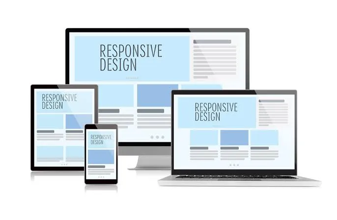 Demonstration of a single website adapting its layout perfectly across desktop, tablet, and smartphone screens.